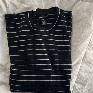 Club Monaco Men's Black and White Striped Crewneck wool Sweater